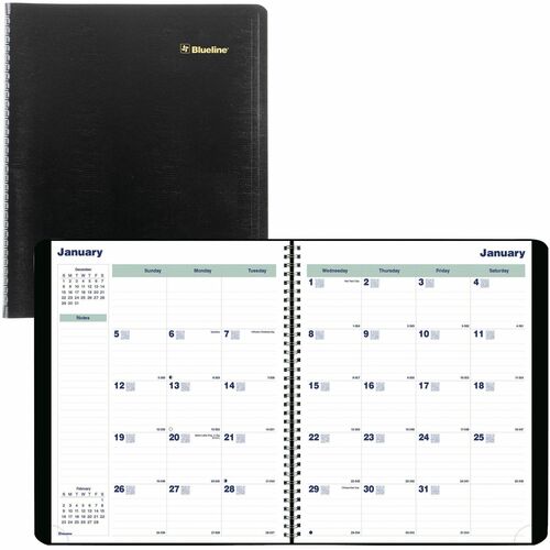 Blueline Plan and Link 16-Month Monthly Planner, 9 1/16" x 11", Twin-Wire, Black, Ruled, Moon Phases