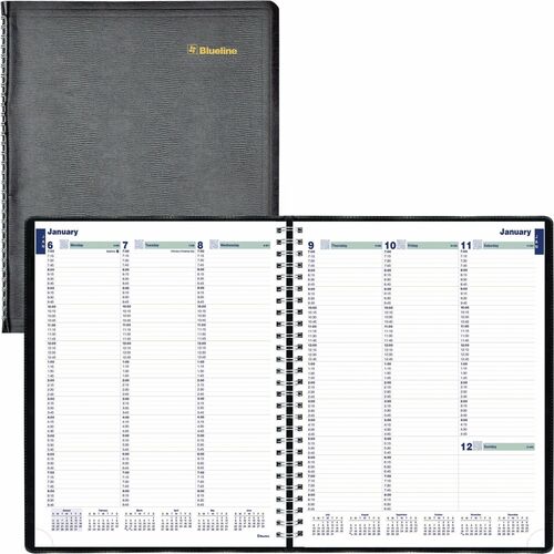 Blueline Plan and Link Weekly Appointment Planner, 12-Month Jan-Dec 2026, 1-Week Double-Page, 7 AM-6 PM, 9 1/16" x 11", Twin-Wire, Recycled
