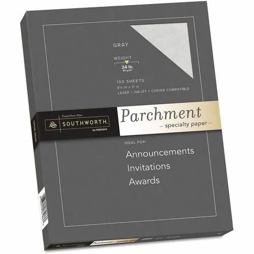 Southworth 24lb Parchment Specialty Paper - Letter - 8 1/2" x 11" - 24 lb Basis Weight - Acid-free, Lignin-free, Non-yellowing - Gray - 100 / Pack