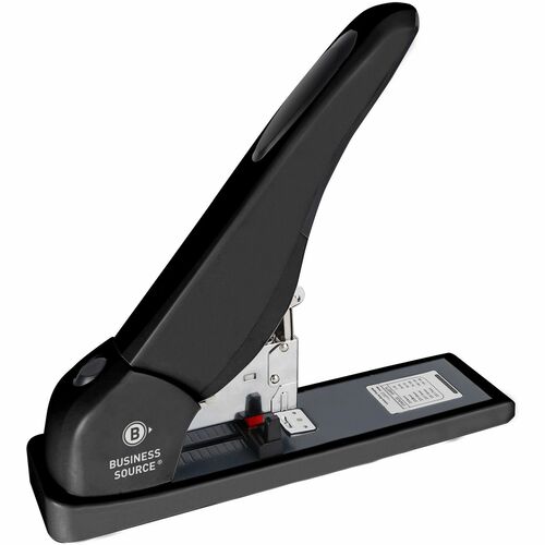 Business Source Desktop Stapler, 140-Sheet Capacity, Metal Construction, Soft-Grip Handle, Rotating Anvil, Black