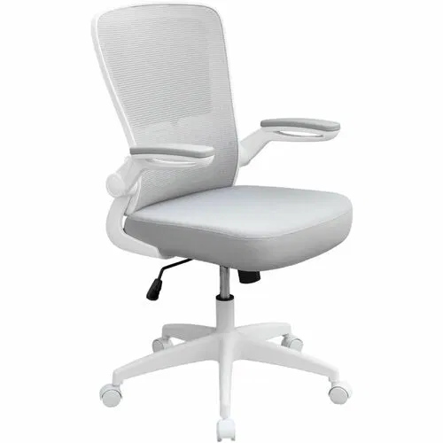 Boss Task Chair, Home Office, Flip-Arm Mesh Back, Gray Fabric Seat, Pneumatic Height Lift, Spring-Tilt, 275 lb Capacity