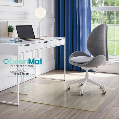 Deflecto OceanMat Chair Mat for Hard Floor - Hard Floor, Wood Floor, Tile Floor, Laminate Floor, Floor, Commercial53" Width x 45" Depth - Lip Size 12" Length x 25" Width - Lipped - Plastic, Polyethylene Terephthalate (PET) - Clear - 1 / Each