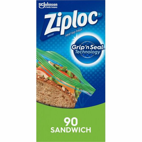 Ziploc Sandwich Bags, Grip N' Seal, 6.5" x 5.87", Clear Plastic, 90/Box