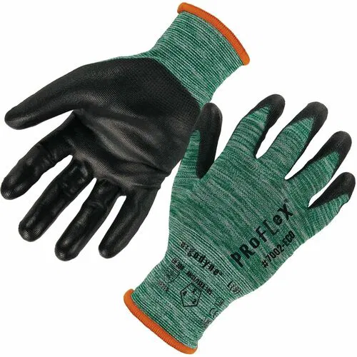 Ergodyne Work Gloves, ProFlex, Polyurethane-Coated Palm, 15-Gauge Recycled R-PET, Touchscreen Capable, Medium, Green, 2/Pair