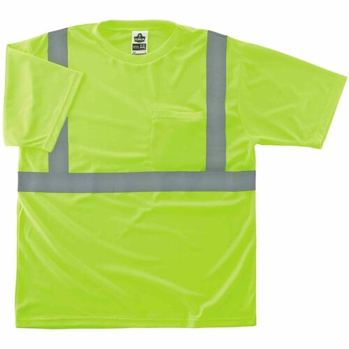 Ergodyne T-Shirt, GloWear, Type R Class 2 Hi-Vis, Recycled Polyester, 5XL, Lime, Moisture-Wicking, Chest Pocket