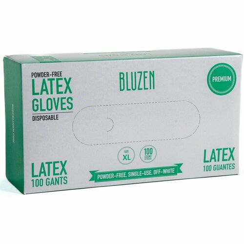 BLUZEN Powder-Free Latex Gloves - 4 mil Thickness - X-Large Size - Latex - Off White - Comfortable - For Healthcare, General Purpose - 100/Box - 10 / Carton