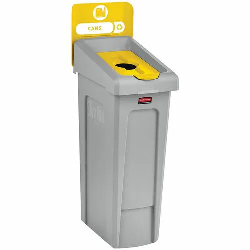 Rubbermaid Commercial, Slim Jim Recycling Container, 23 Gal, One-Stream Bottles/Cans, 12" W x 15.2" D x 40.2" H, Gray/Yellow Resin