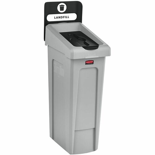 Rubbermaid Commercial Recycling Container, Slim Jim, One-Stream Landfill, 23 Gal, Resin, Gray/Black