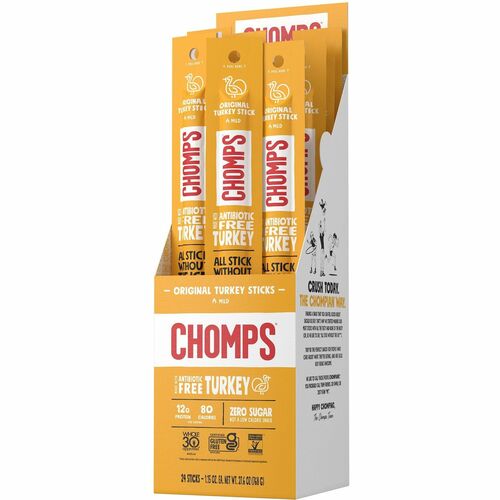 CHOMPS, Meat Snack, Original Turkey, 1.15 oz Stick, 10g Protein, Gluten-Free, Keto-Friendly, 24/PK