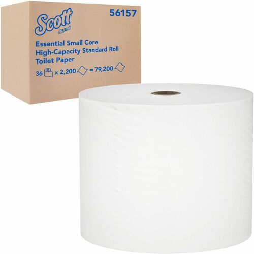 Scott Bathroom Tissue, Essential Small-Core High-Capacity Roll, 1-Ply, 2,200 Sheets, White, 36/CT