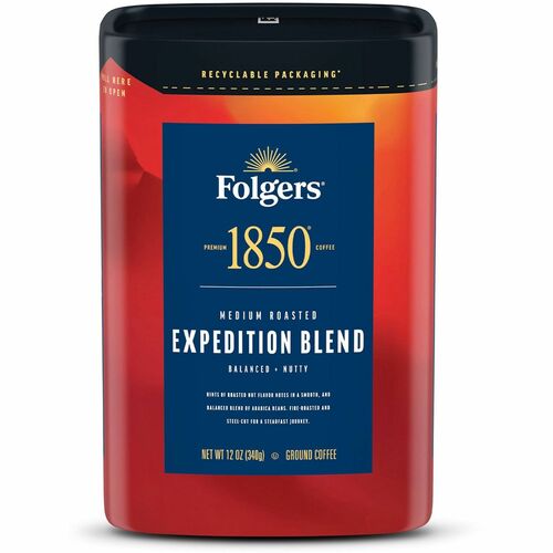 Folgers Coffee, 1850 Expedition Blend, Ground, Medium Roast, Fire-Roasted Steel-Cut Arabica, 12 oz