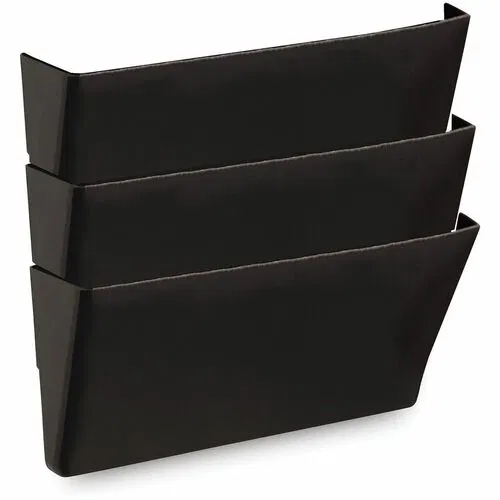 Universal Hanging Organizer, Wall-Mount, 3-Pocket Letter Size, 13" W x 4.13" D x 14.5" H, Black Plastic, 3/PK