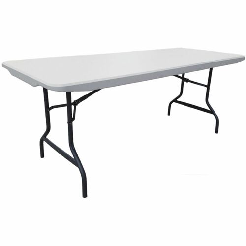 Iceberg Commercial Folding Table - Powder Coated Gray Round Tube Leg Base - Contemporary Style - 4 Legs - 1000 lb Capacity - 72" Table Top Length x 30" Table Top Width x 2" Table Top Thickness - Indoor, Outdoor, School, Office, Hospital, Banquet - Platinu