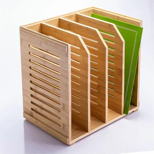 Officemate Desktop Organizer, Horizontal/Vertical, 4 Compartments, 14.09" x 8.62" x 5.28", Natural Bamboo, Stackable