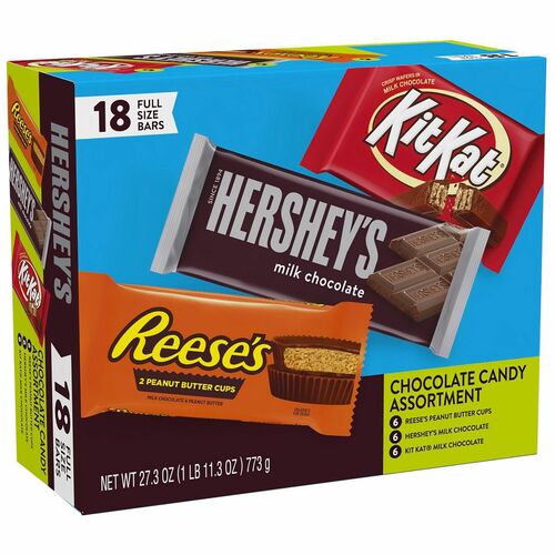 Hershey Full-Size Variety Pack, Milk Chocolate and Peanut Butter Bars, Kosher, 18/CT