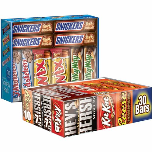 Hershey Chocolate Assortment, Full-Size Individually Wrapped Bars, Milk Chocolate, Milk Chocolate With Almond, Peanut Butter, 2/CT