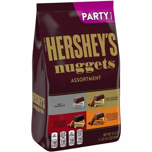 Hershey Nuggets Assortment Candy Bag, Milk, Toffee Almond and Dark Almond Chocolates, 1.97 lb