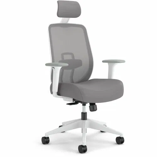 HON Task Chair, Altern, Mid-Back Mesh, Gray Fabric Seat, White Frame, Adjustable Arms, Lumbar Support, Seat Slider, Tilt Tension, Headrest