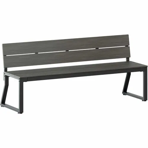 Lorell Bench, Outdoor, Faux Wood Polystyrene, Powder-Coated Steel Base, 72 in W x 17.8 in D x 17.8 in H, Backrest, Gray