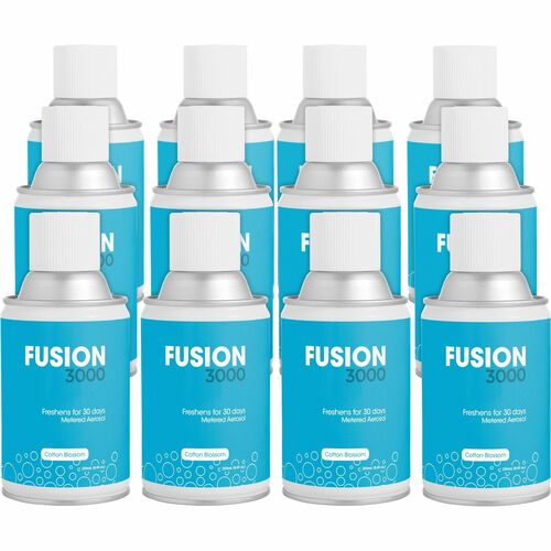 Fresh Products Fusion 3000 Metered Aerosols - 6000 ft³ - Cotton Blossom - 30 Day - Odor Neutralizer, VOC Compliant - 12 / Carton