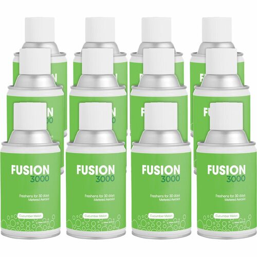 Fresh Products Fusion 3000 Metered Aerosols - 6000 ft³ - Cucumber Melon - 30 Day - Odor Neutralizer, VOC Compliant - 12 / Carton