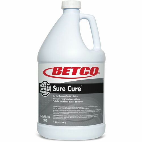 Betco Floor Sealer and Finish, Sure Cure, 128 fl oz (4 qt) Bottle, Water-Based High Gloss, Abrasion-Resistant, Multi-Surface, 4/CT