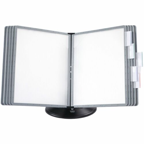 Business Source Catalog Rack, 20-Sheet Capacity, Letter 8.5" x 11", Polypropylene, Black, 360-Degree Rotating Panels, Rubber Feet