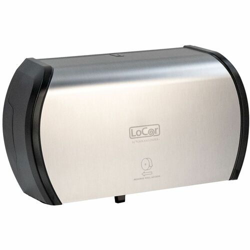 LoCor Side-By-Side Bath Tissue Dispenser - Roll Dispenser - 3000 x Sheet - 5.2" Height x 15" Width x 8.9" Depth - Stainless - Sliding Door, Lockable - 1 Each
