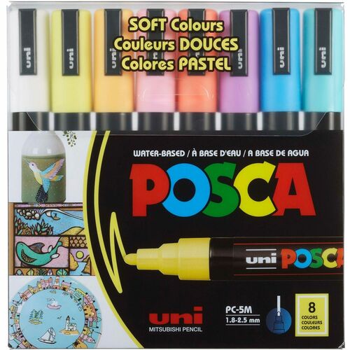 uniball™ POSCA Paint Marker - 1.8 mm Fine Bullet, 2.5 mm Marker Point - Erasable - Washable - White, Yellow, Apricot, Pink, Lavender, Blue, Green Ink - Water Based - 8 / Pack