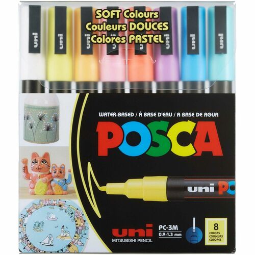 uniball™ POSCA Paint Marker - 0.9 mm Fine Bullet, 1.3 mm Marker Point - Erasable - Washable - White, Yellow, Apricot, Pink, Lavender, Blue, Green Ink - Water Based - 8 / Pack