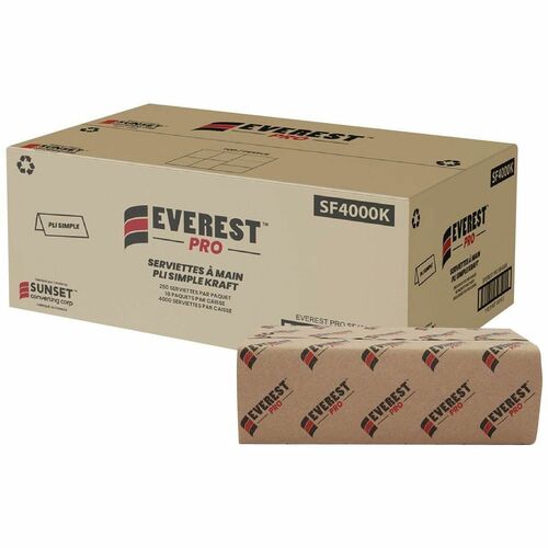 Everest Pro Paper Towel, Single-Fold, 1-Ply, Kraft Paper, Soft, 250/PK, 1120/PL