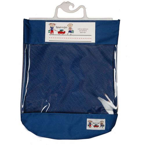 Seat Sack Carry Bag, Classroom, Read-n-Go, Poly/Cotton Laminated, 2 in Gusset, Clear-View Front, Name Card, Original Blue
