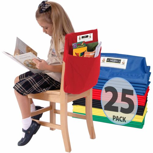 Seat Sack Classroom Pack One-Pocket Seat Sacks - 1 Pocket(s) - 1 Compartment(s) - 17" Width x 2" Depth - Chair - Desk Space, Durable, Laminated, Washable, Expandable - Multi - Poly Cotton - 25/Pack - 1 / Carton