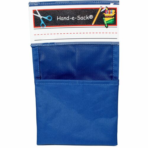 Seat Sack Hand-e-Sack Storage Pouches - Desk - Hook & Loop Closure, Interlockable, Storage Space, Tear Resistant, Adhesive - Blue - 10 / Carton