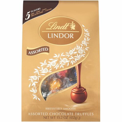 Lindor Assorted Truffles, Milk, Dark, White, Caramel, Individually Wrapped, 15.2 oz Bag, 36/CT