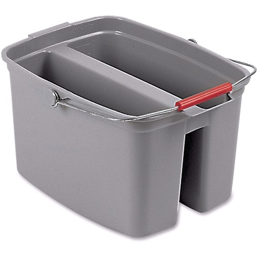 Rubbermaid Commercial, Double Pail, 19 Qt, Dual Compartment, Bail Handle, Plastic, Gray, 18.1" W x 10.1" D x 17.8" H