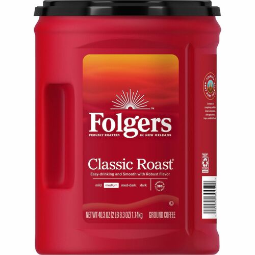 Folgers Coffee, Classic Roast Ground, Medium Roast, Mountain Grown, 40.3 oz Canister, Kosher