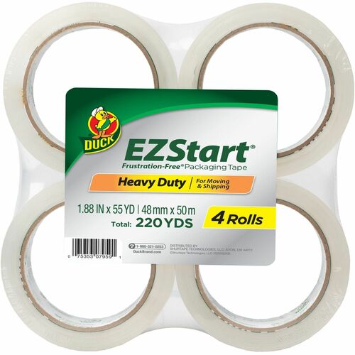 Duck Brand EZ Start Packaging Tape - 55 yd Length - Clear - For Shipping, Moving, Storing, Office, Home - 4 / Pack
