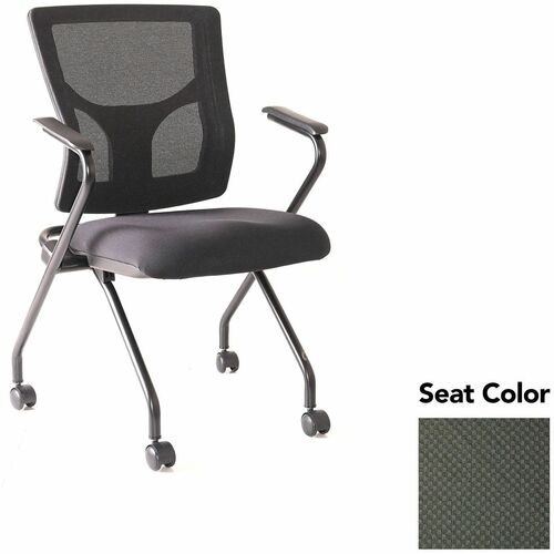 Lorell Conjure Mesh Training Chairs with Arms - Perfection Olive Green Seat Color - Polyurethane, Foam Seat Material - Mesh Back Material - High Back - Black - Armrest - 2 / Carton