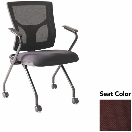 Lorell Conjure Mesh Training Chairs with Arms - Perfection Burgundy Seat Color - Polyurethane, Foam Seat Material - Mesh Back Material - High Back - Black - Armrest - 2 / Carton
