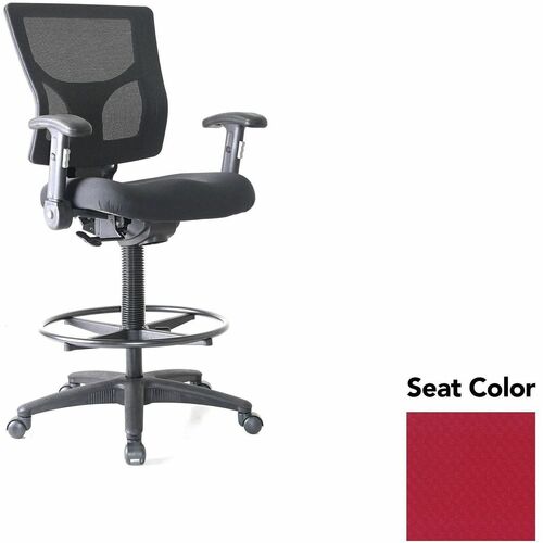 Lorell Conjure Office Stool - Real Red Seat Color - Polyurethane Foam Seat Material - Mesh Back Material - Armrest - 1 Each