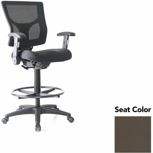 Lorell Conjure Office Stool - Dillon Java Seat Color - Polyurethane Foam Seat Material - Mesh Back Material - Armrest - 1 Each