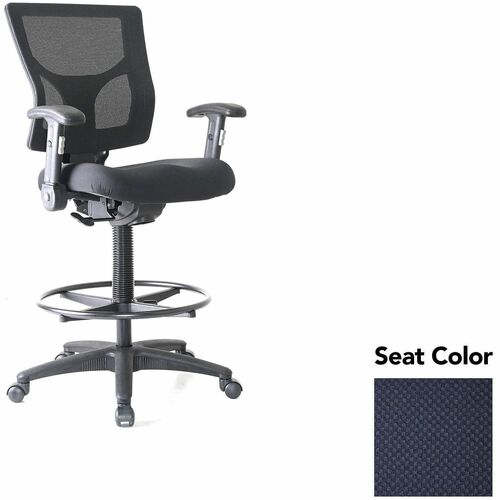 Lorell Conjure Office Stool - Perfection Navy Seat Color - Polyurethane Foam Seat Material - Mesh Back Material - Armrest - 1 Each