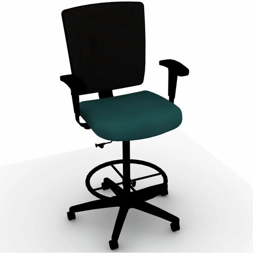 Lorell Conjure Office Stool - Insight Forest Seat Color - Polyurethane Foam Seat Material - Mesh Back Material - Armrest - 1 Each