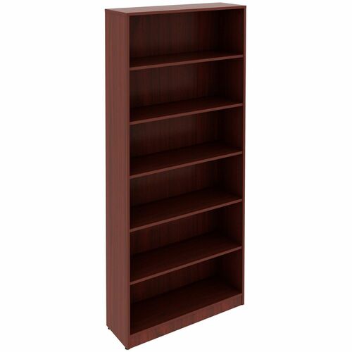 Lorell Laminate Bookcases - 36" Width x 12" Depth x 84" Height - 6 x Shelf(ves) - Sturdy, Laminated, Adjustable Shelf, Adjustable Feet, Square Edge - Mahogany - Medium Density Fiberboard (MDF), Thermofused Laminate (TFL) - Assembly Required