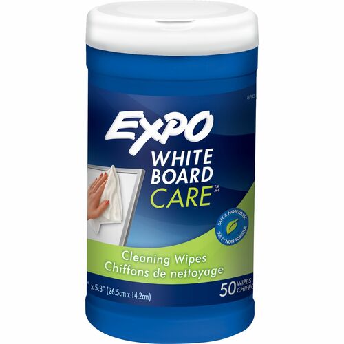 Expo Whiteboard Cleaning Wipes, Pre-Moistened Pop-Up Tub, 6" x 9", White, 50/Tub