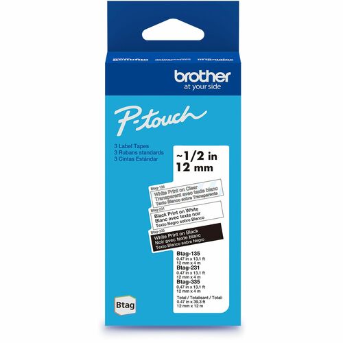 Brother P-touch Label Tape - x 15/32" Width x 13 1/8 ft Length - Black on Light Blue, White on Purple, White on Pink - Water Resistant - Temperature Resistant, Fade Resistant, Dishwasher Safe, Freezer Safe, Microwave Safe, Easy Peel, Removable, Household
