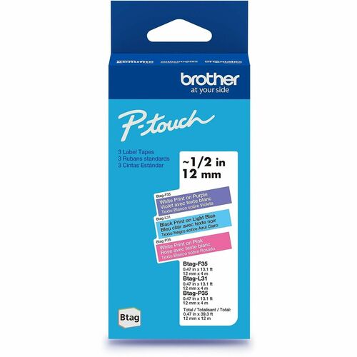 Brother P-touch Label Tape - x 15/32" Width x 13 1/8 ft Length - White on Clear, Black on White, White on Black - Water Resistant - Temperature Resistant, Fade Resistant, Dishwasher Safe, Freezer Safe, Microwave Safe, Easy Peel, Removable, Household Liqui