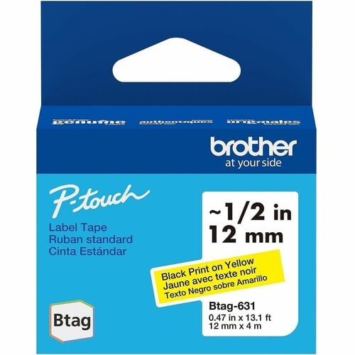 Brother P-touch BTAG-631 Black on Yellow Label Tape - x 15/32" Width x 13 1/8 ft Length - Black On Yellow - Water Resistant - Temperature Resistant, Fade Resistant, Dishwasher Safe, Freezer Safe, Microwave Safe, Easy Peel, Removable, Household Liquid Resi