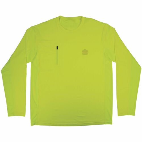 Ergodyne Cooling Long-Sleeve Sun Shirt, Chill-Its 6689, Small, UPF 50+, High-Visibility Lime, Moisture-Wicking, Zip Chest Pocket